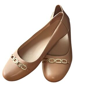 Naturalizer Nude Leather Ballet Flats Gold chain Comfort Workwear Shoes Size 9.5